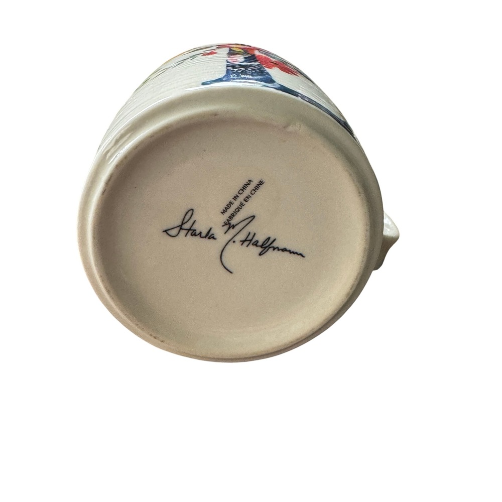Anthropologie Starla M Halfmann Monogram L Floral Ceramic Coffee Mug Cream Multi - Picture 4 of 6